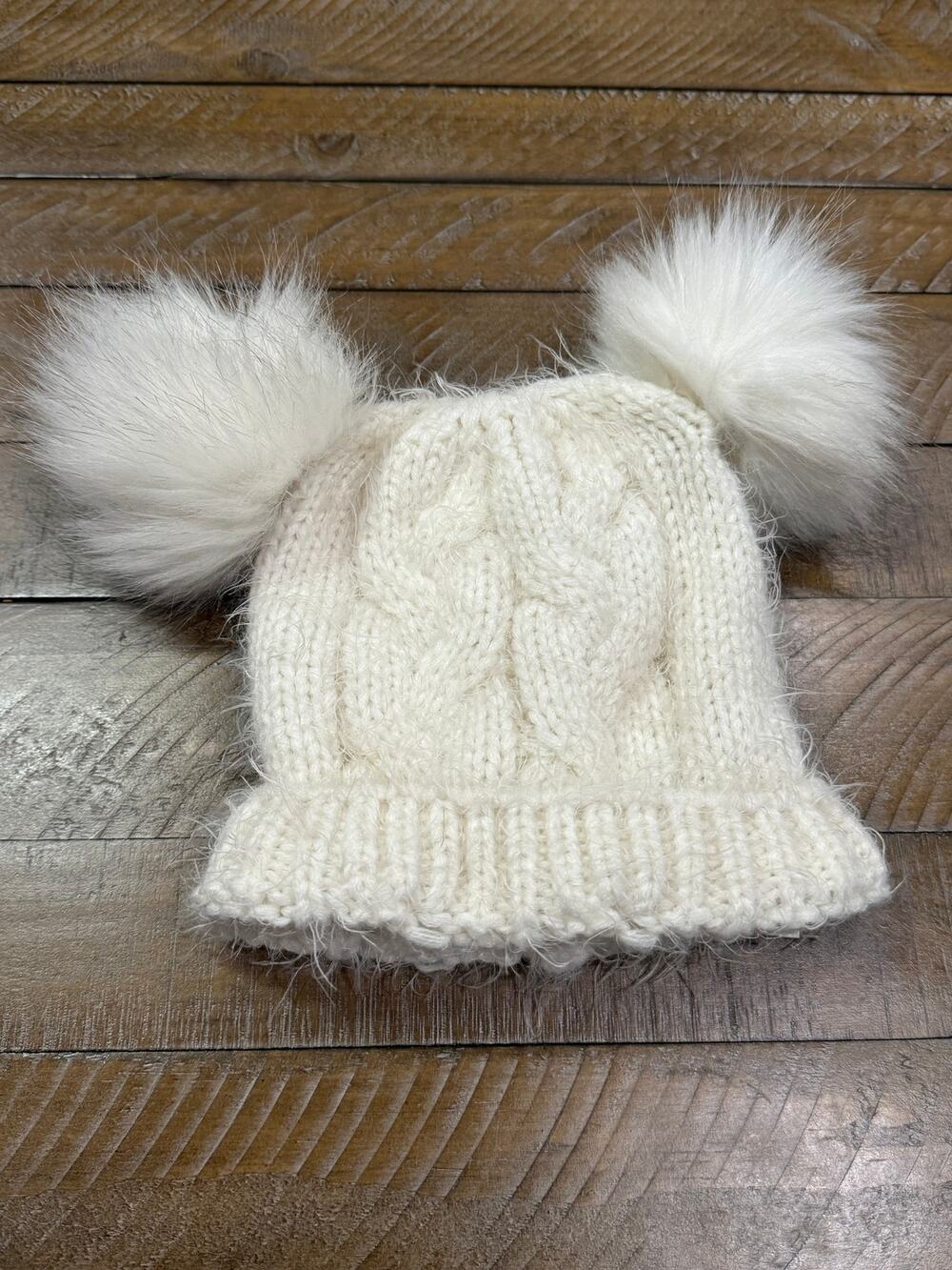 Primark Ivory Cable Knit Double Pom Pom Sweater Hat Beanie